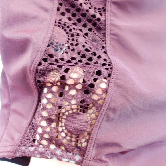 NEW ADORE ME One Piece Women Red Wine Swimsuit 40B 0X Lace Illusion Neckline - Picture 4 of 12